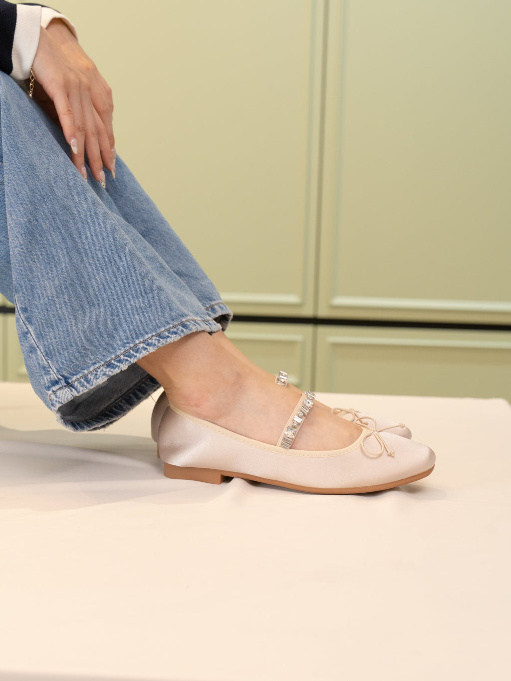 Celeste Crystal-Strap Ballerina & Flats (Nude)