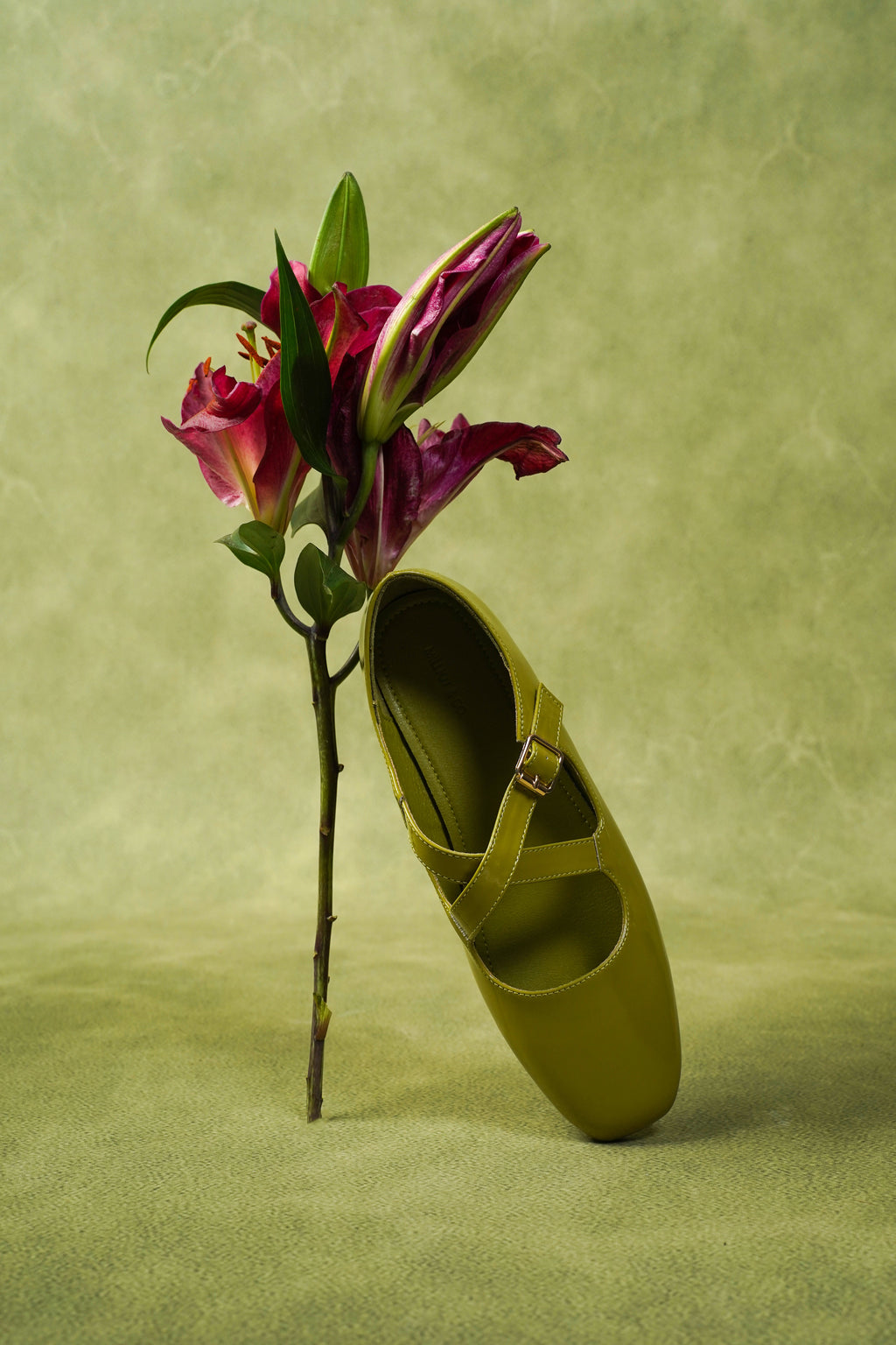 Jillian Crossed Patent Ballerina & Flats (Olive)