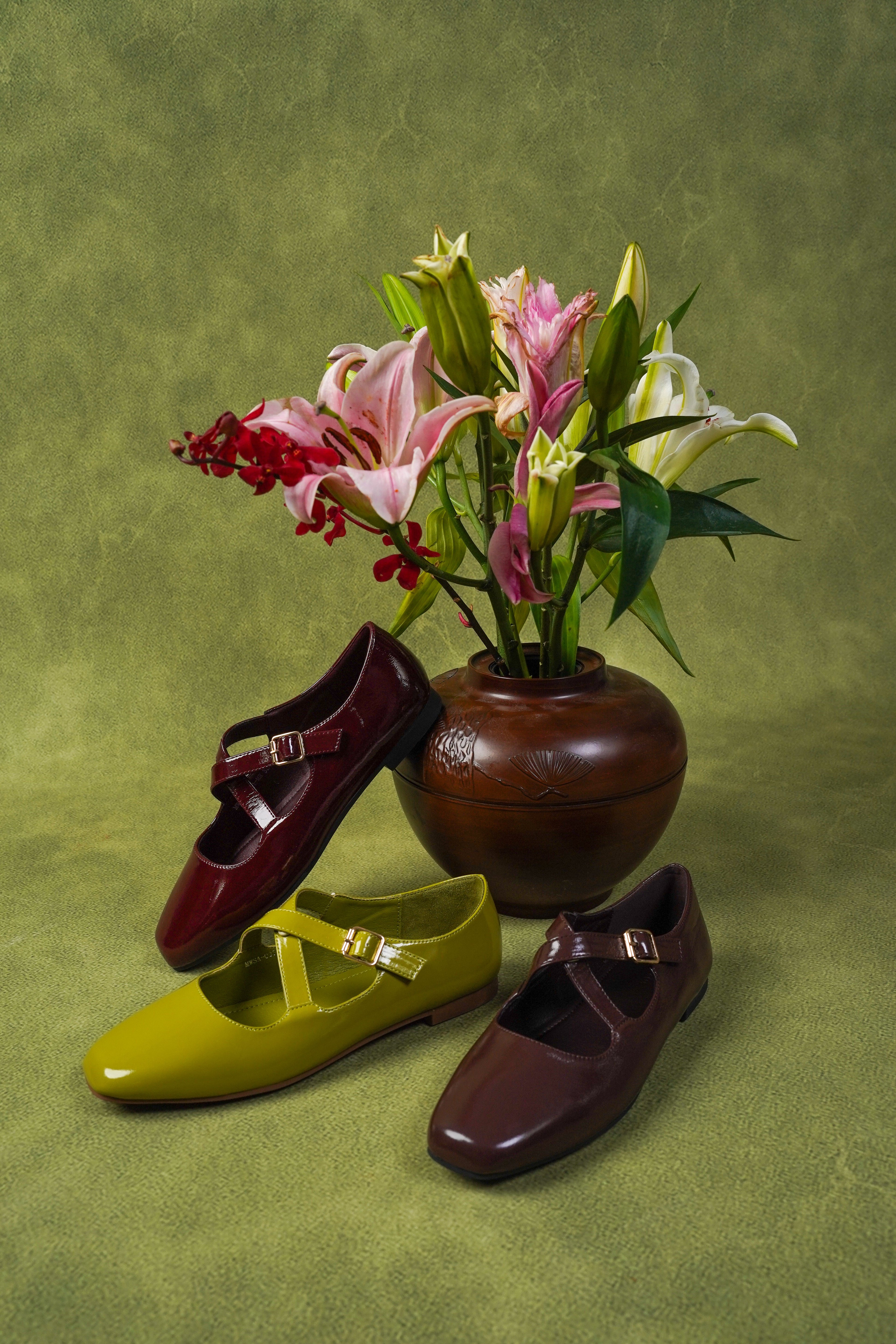 Jillian Crossed Patent Ballerina & Flats (Maroon)