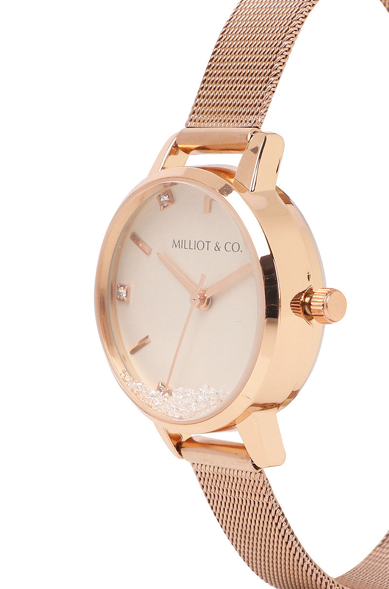 Harper Rose Gold Mesh Strap Watch (Salmon)