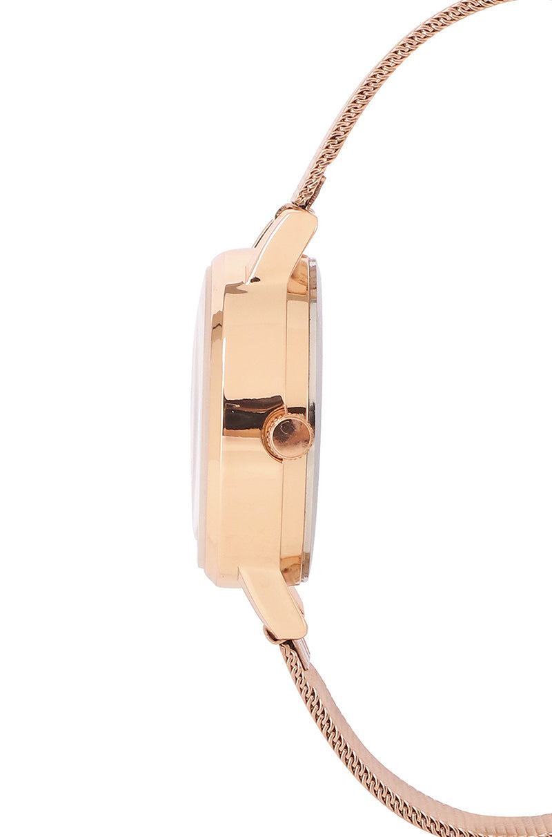 Harper Rose Gold Mesh Strap Watch (Salmon)