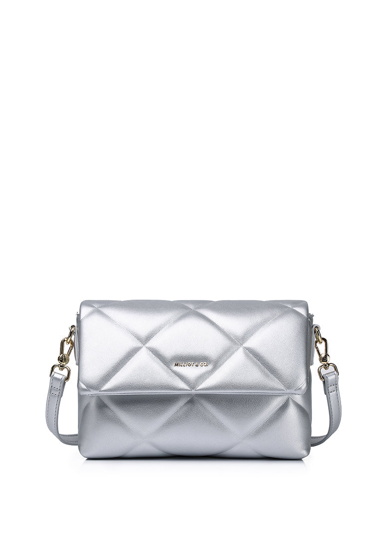 Moon Like U Quilted Flap Crossbody (Silver)
