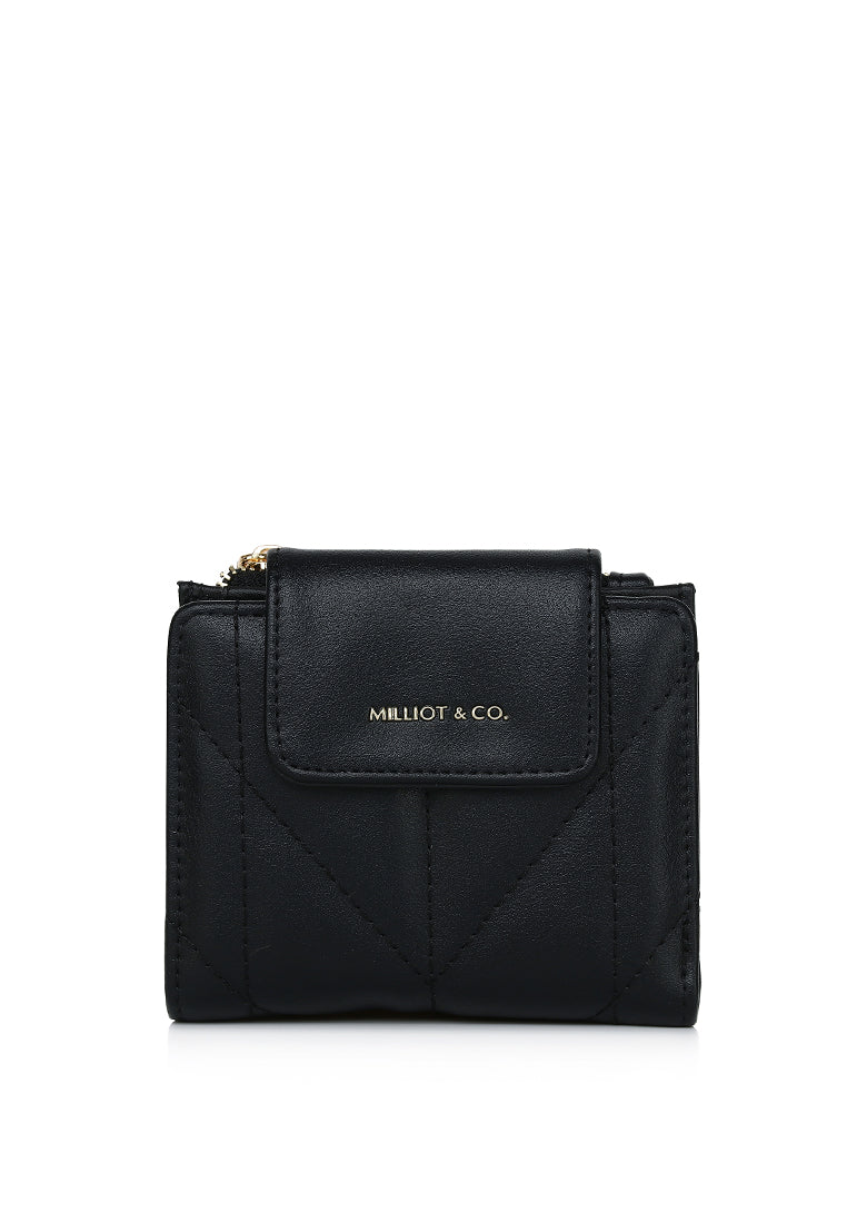 Viean Quilted Top Zip Mini Wallet (Black)