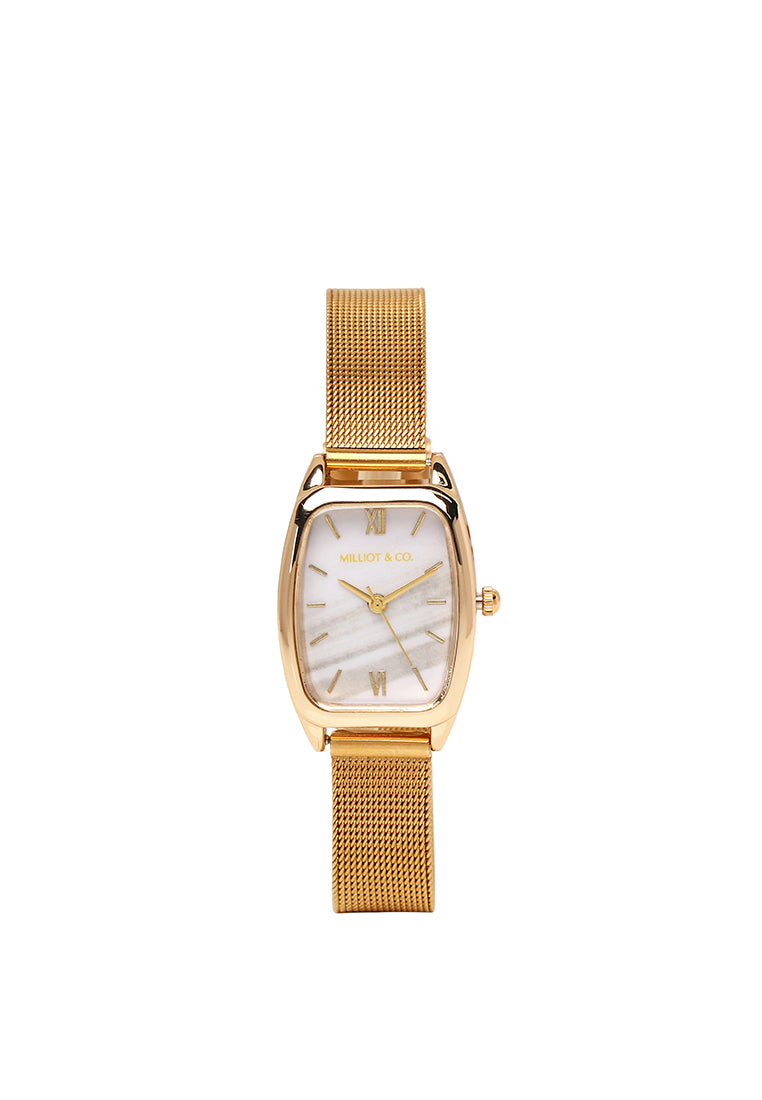 Amanda Stainless Steel Mesh Strap Watch (Gold)