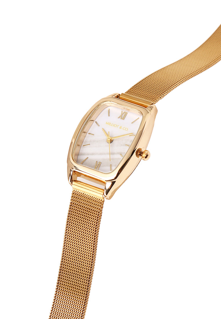 Amanda Stainless Steel Mesh Strap Watch (Gold)