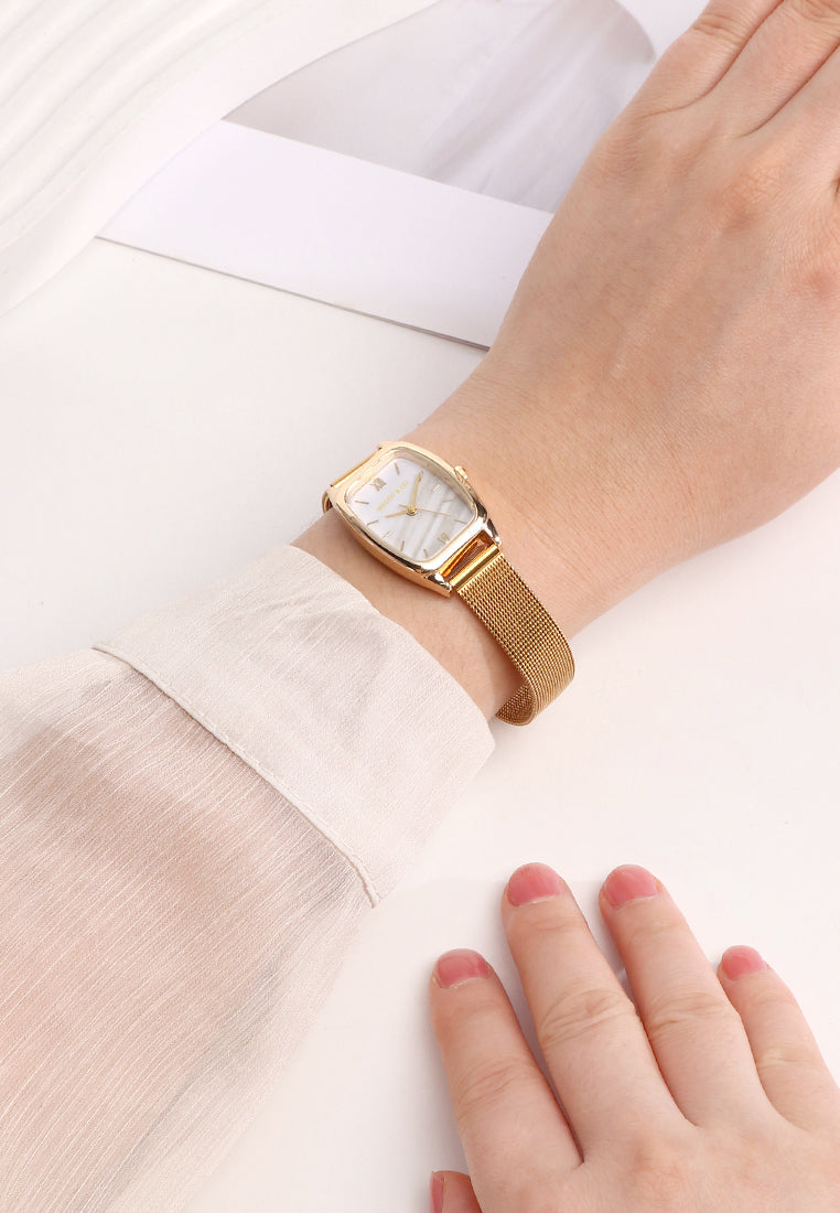 Amanda Stainless Steel Mesh Strap Watch (Gold)