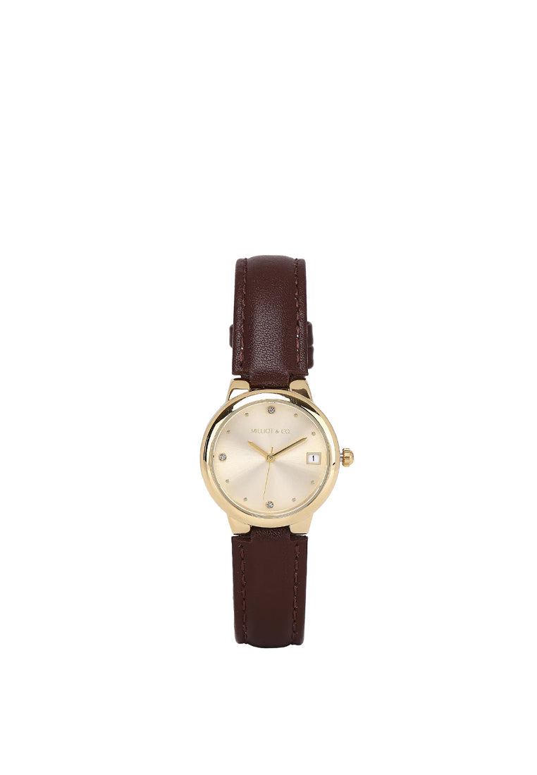 Freja Gold Leather Analog Watches (Brown)