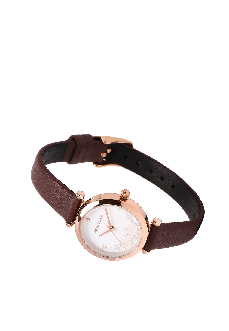 Cece Fleur Analog Leather Strap Watch (Coffee)