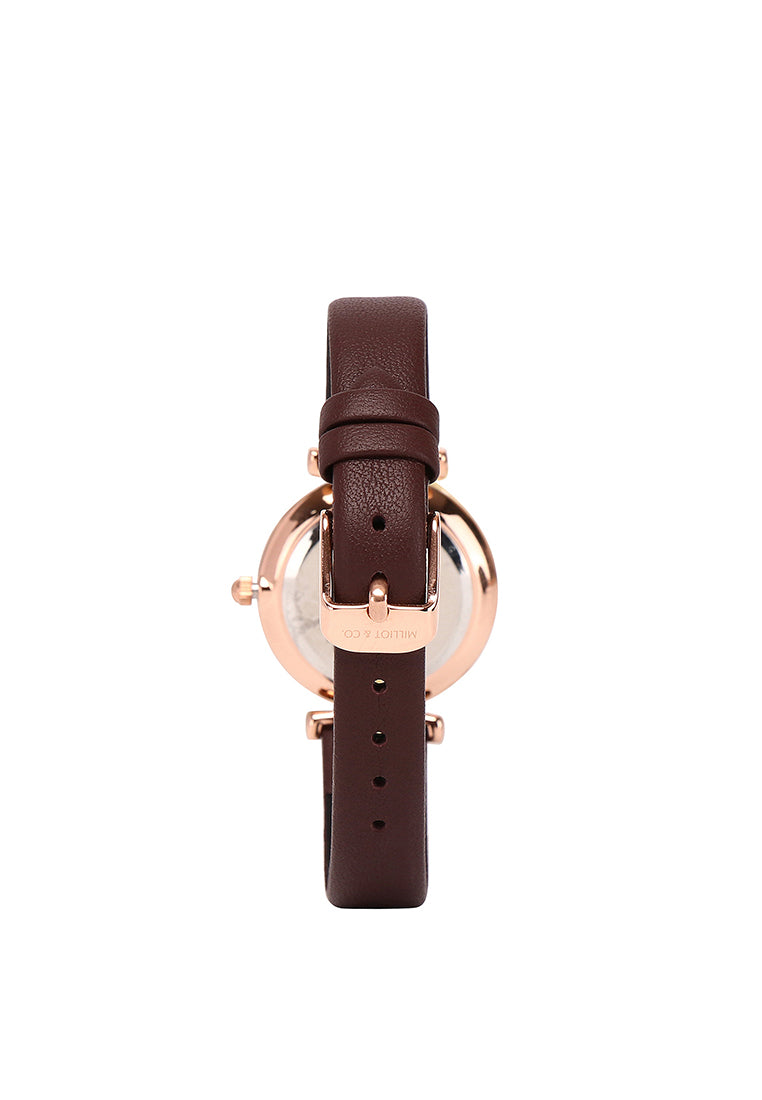Cece Fleur Analog Leather Strap Watch (Black)