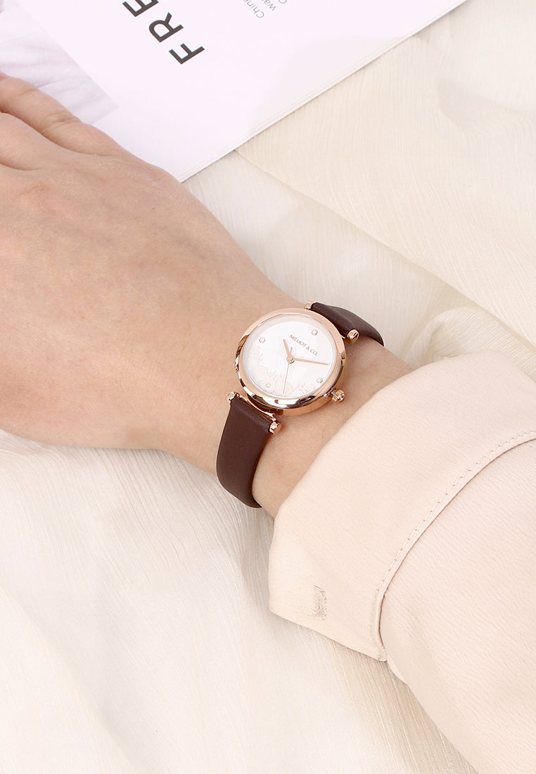 Cece Fleur Analog Leather Strap Watch (Coffee)