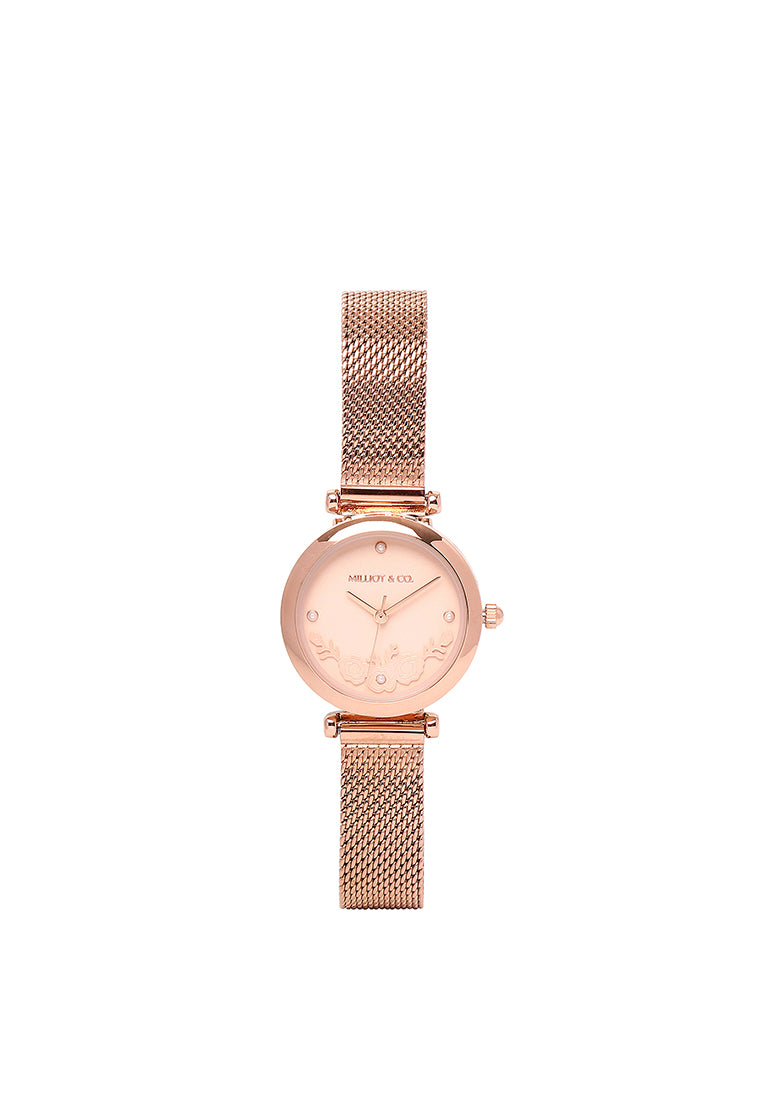 Cece Fleur Analog Mesh Strap Watch (Rose Gold)