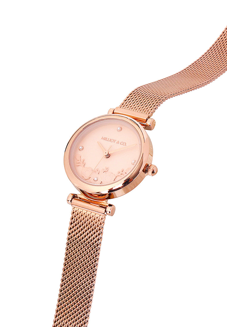 Cece Fleur Analog Mesh Strap Watch (Rose Gold)