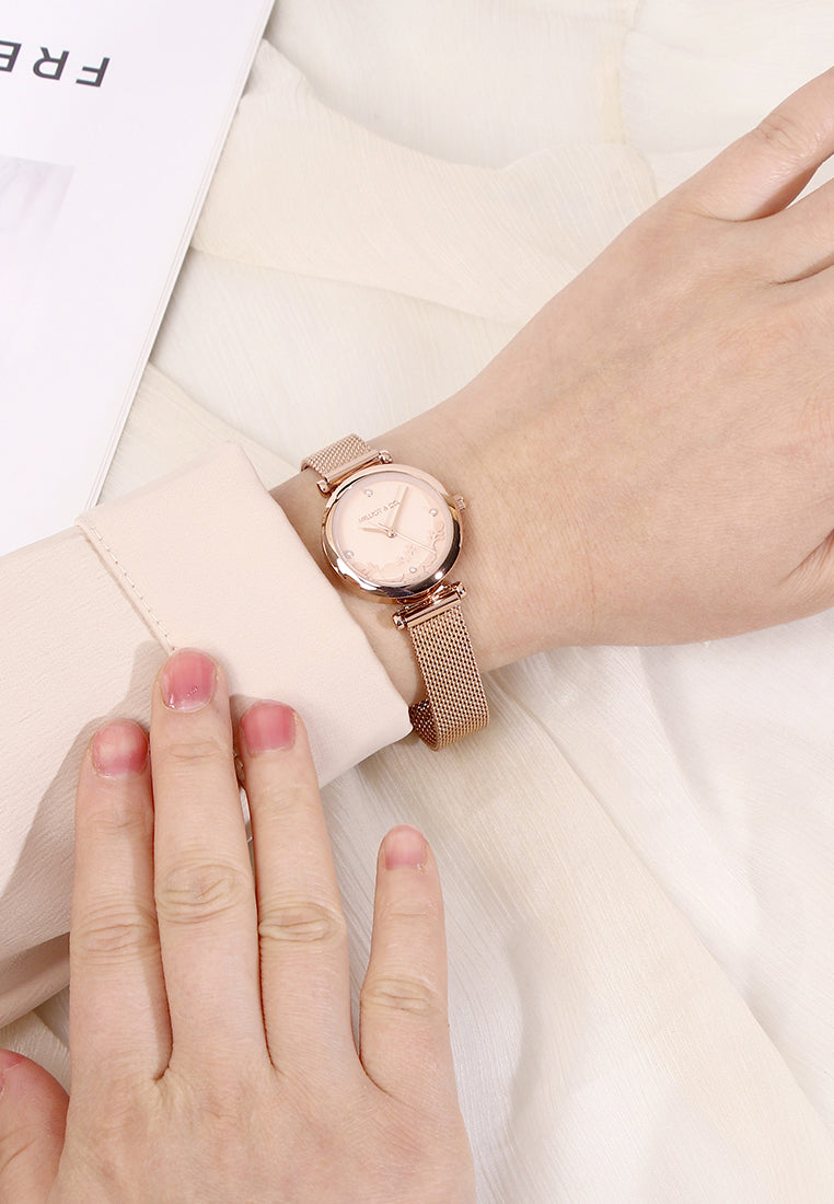 Cece Fleur Analog Mesh Strap Watch (Rose Gold)