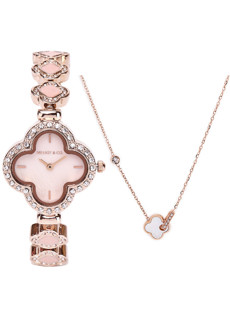 Saia Rose Gold Metal Watch with Necklace Set (Salmon)