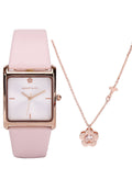 Atharis Rose Gold Leather Watch with Necklace Set (Pink)