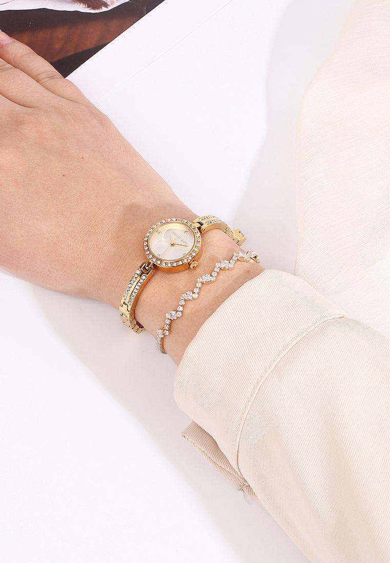 Sora Rhinestone Analog Watch with Bracelet Set (Gold)