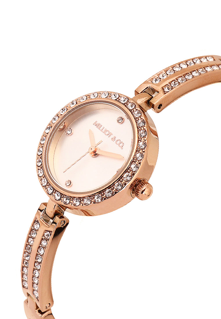 Sora Rhinestone Analog Watch with Bracelet Set (Rose Gold)