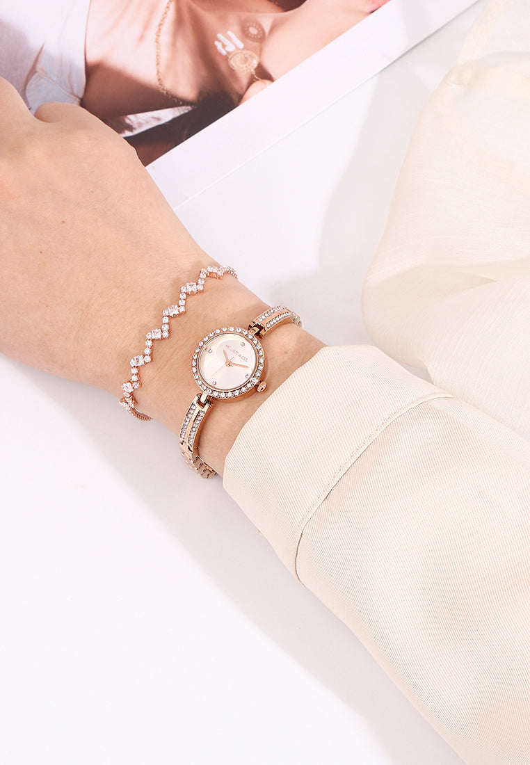 Sora Rhinestone Analog Watch with Bracelet Set (Rose Gold)