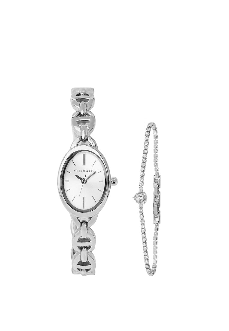 Rebecca Classic Bracelet Analog  Watch with Bracelet Set (Silver)