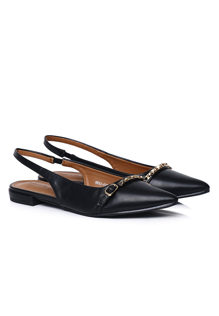 Clara Pointed Toe Ballerina & Flats (Black)