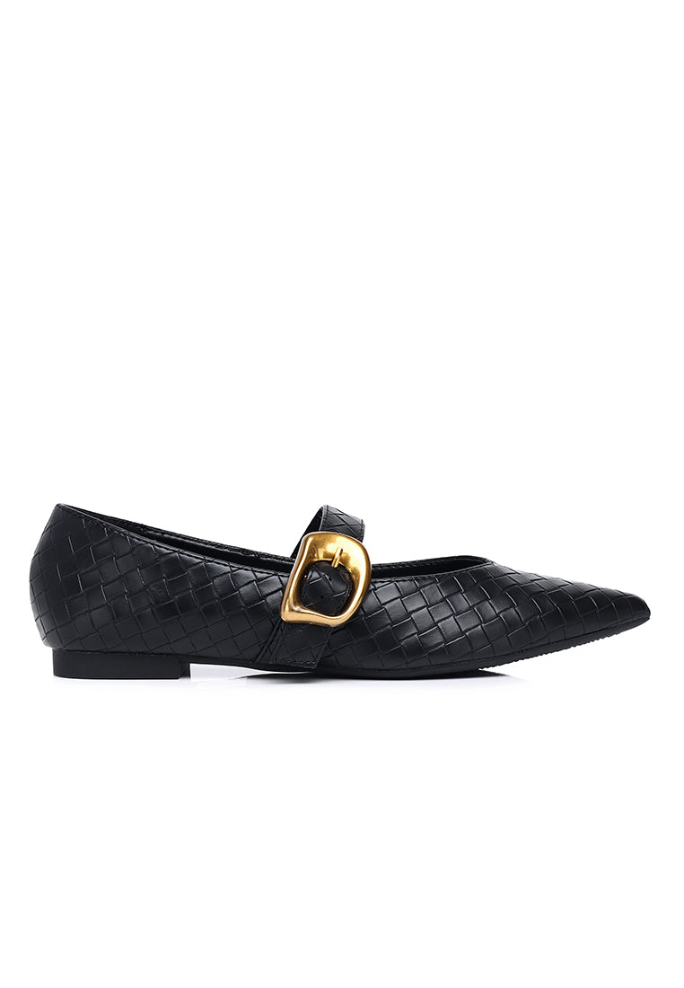 Shanzey Chucky Buckle Ballerina & Flats (Black)