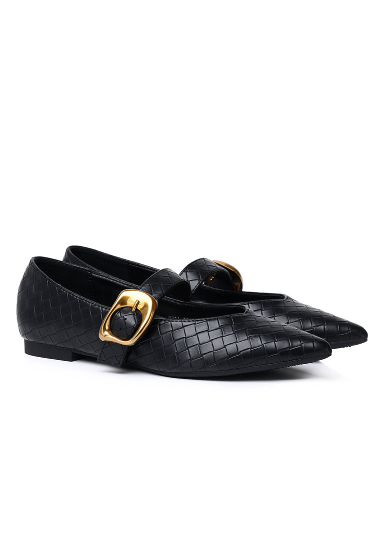 Shanzey Chucky Buckle Ballerina & Flats (Black)