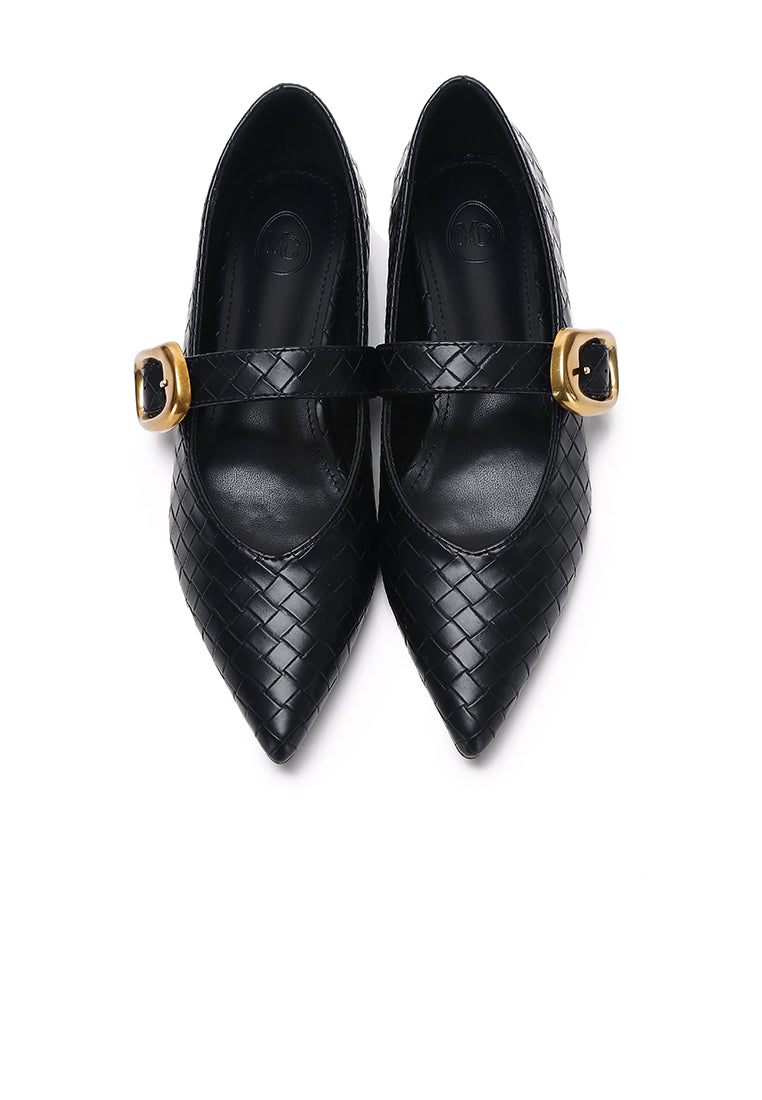 Shanzey Chucky Buckle Ballerina & Flats (Black)