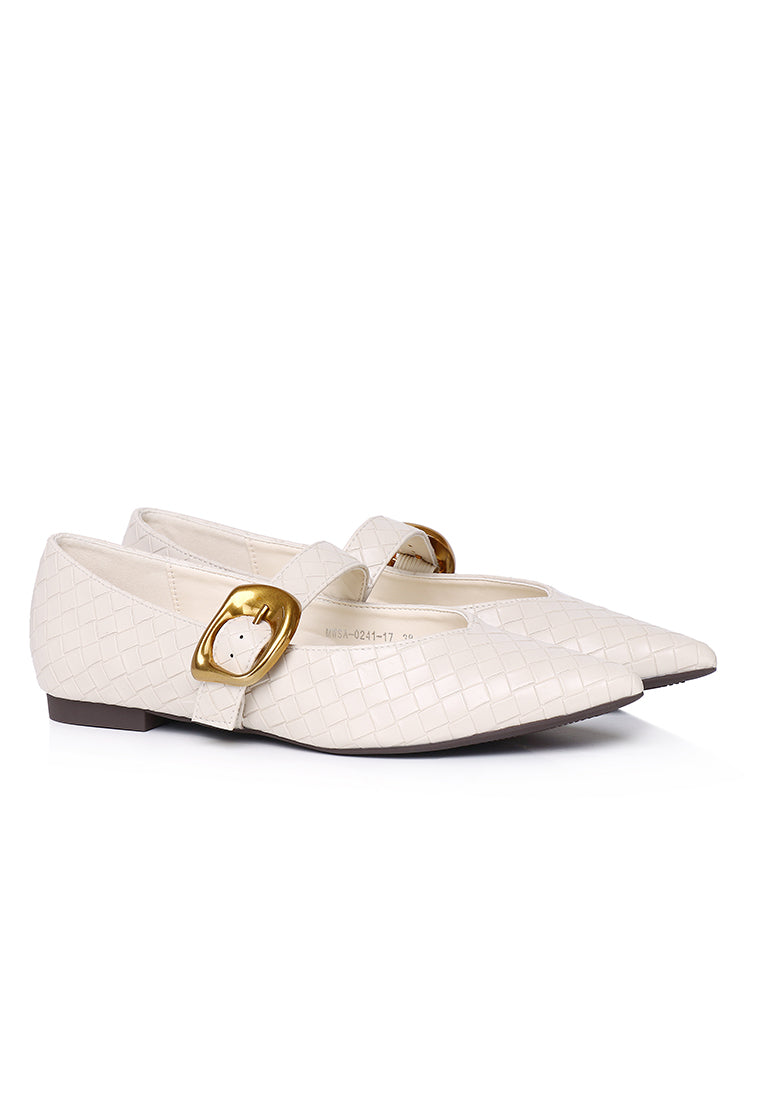 Shanzey Chucky Buckle Ballerina & Flats (White)