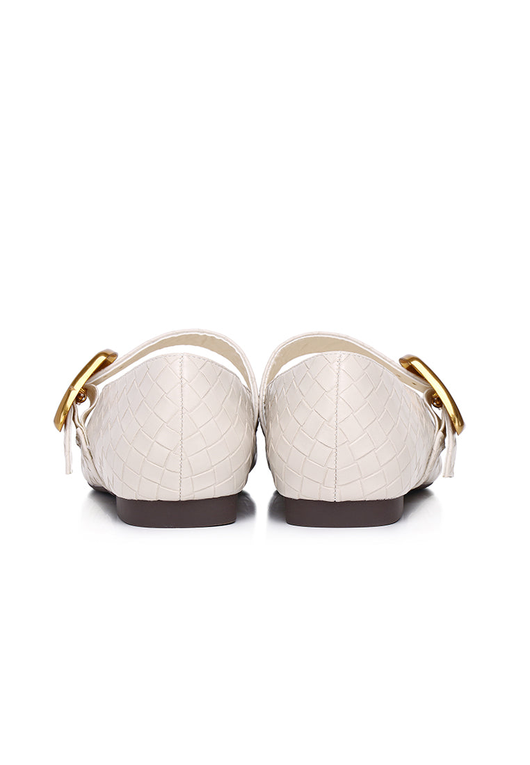 Shanzey Chucky Buckle Ballerina & Flats (White)