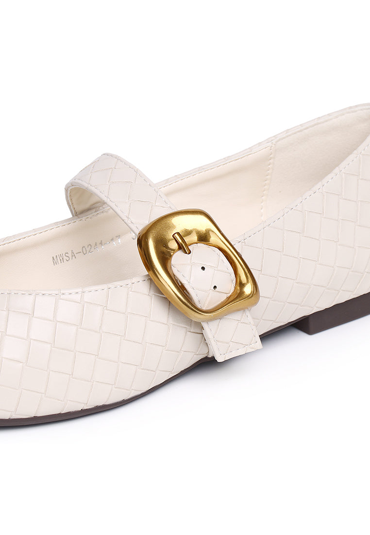 Shanzey Chucky Buckle Ballerina & Flats (White)