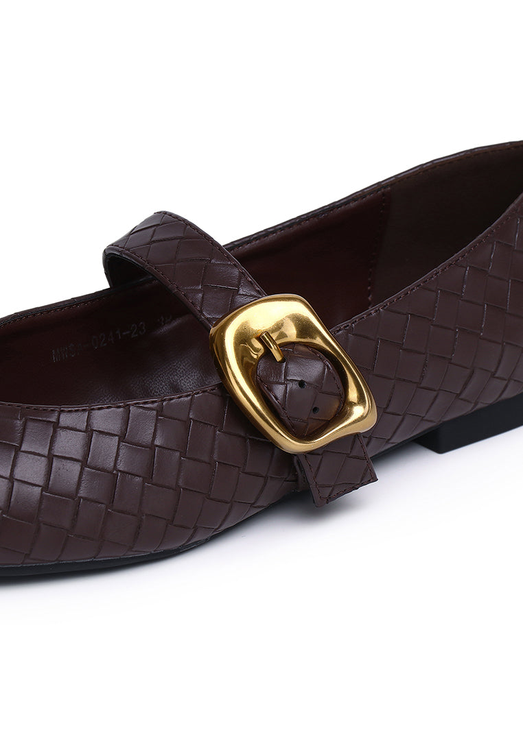 Shanzey Chucky Buckle Strap Ballerina & Flats (Espresso)