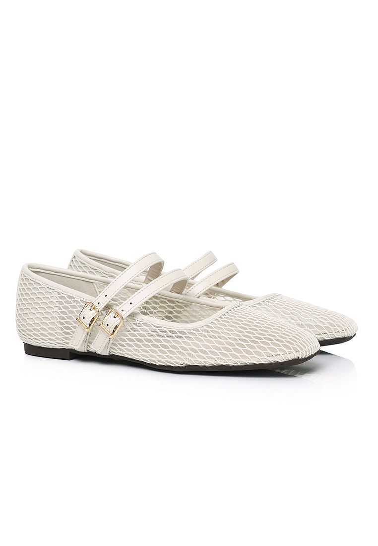Mila Double Strap Ballerina & Flats (White)