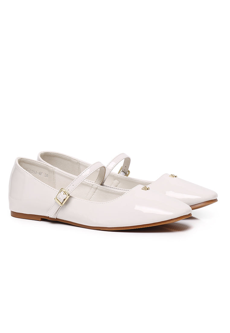 Gina Round Toe Mary Jane Ballerina & Flats (Beige)