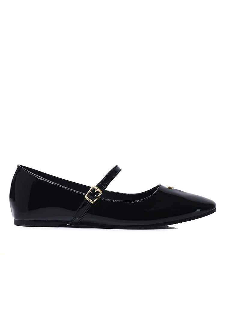 Gina Round Toe Mary Jane Ballerina & Flats (Black)