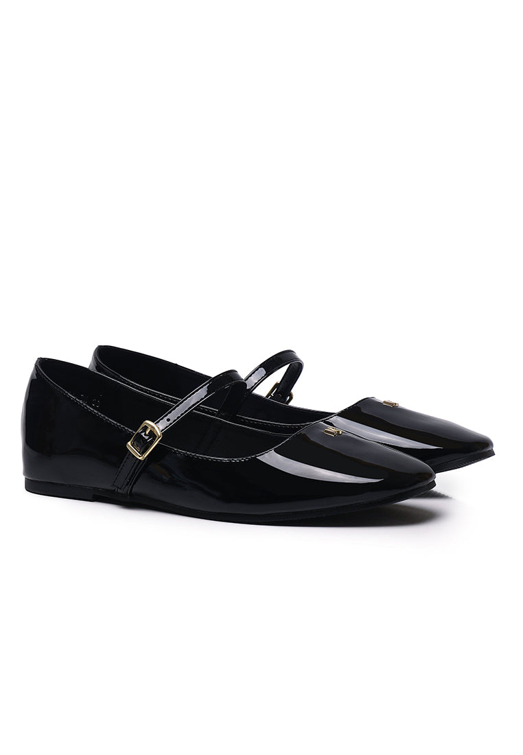 Gina Round Toe Mary Jane Ballerina & Flats (Black)