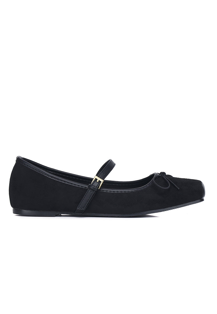 Yeri Square Toe Mary Jane with Bow Ballerina & Flats (Black)