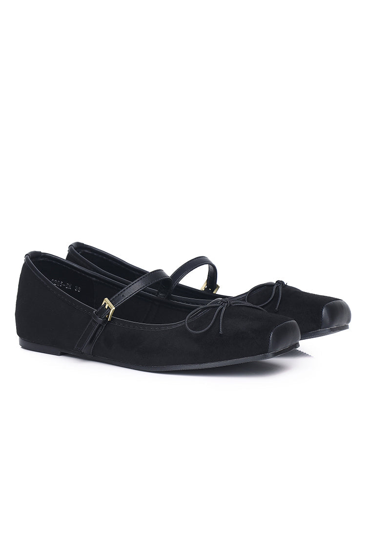 Yeri Square Toe Mary Jane with Bow Ballerina & Flats (Black)