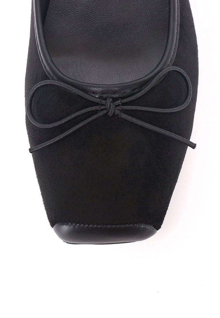 Yeri Square Toe Mary Jane with Bow Ballerina & Flats (Black)