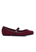 Yeri Square Toe Mary Jane with Bow Ballerina & Flats (Maroon)