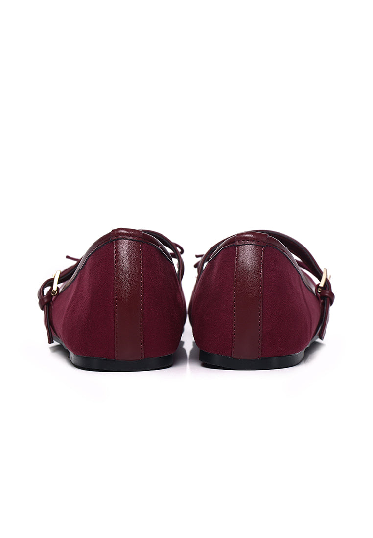 Yeri Square Toe Mary Jane with Bow Ballerina & Flats (Maroon)