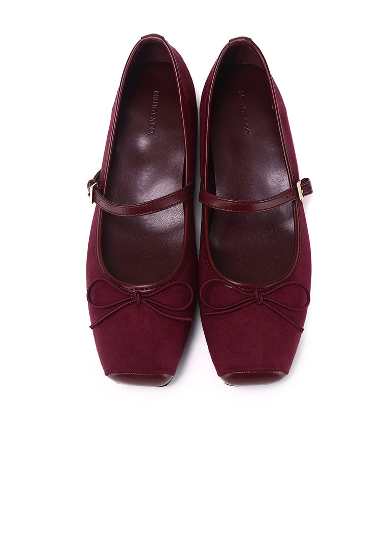 Yeri Square Toe Mary Jane with Bow Ballerina & Flats (Maroon)