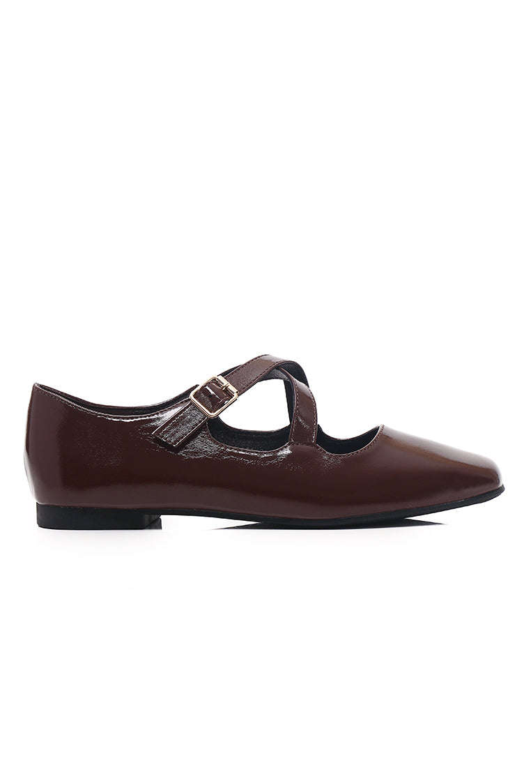 Jillian Crossed Patent Ballerina & Flats (Espresso)