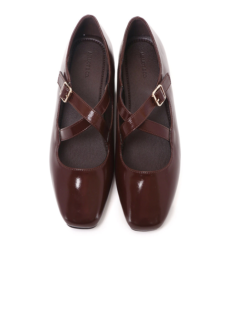 Jillian Crossed Patent Ballerina & Flats (Espresso)