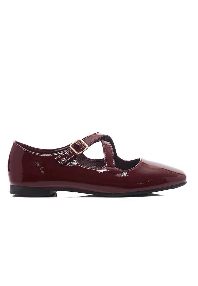 Jillian Crossed Patent Ballerina & Flats (Maroon)