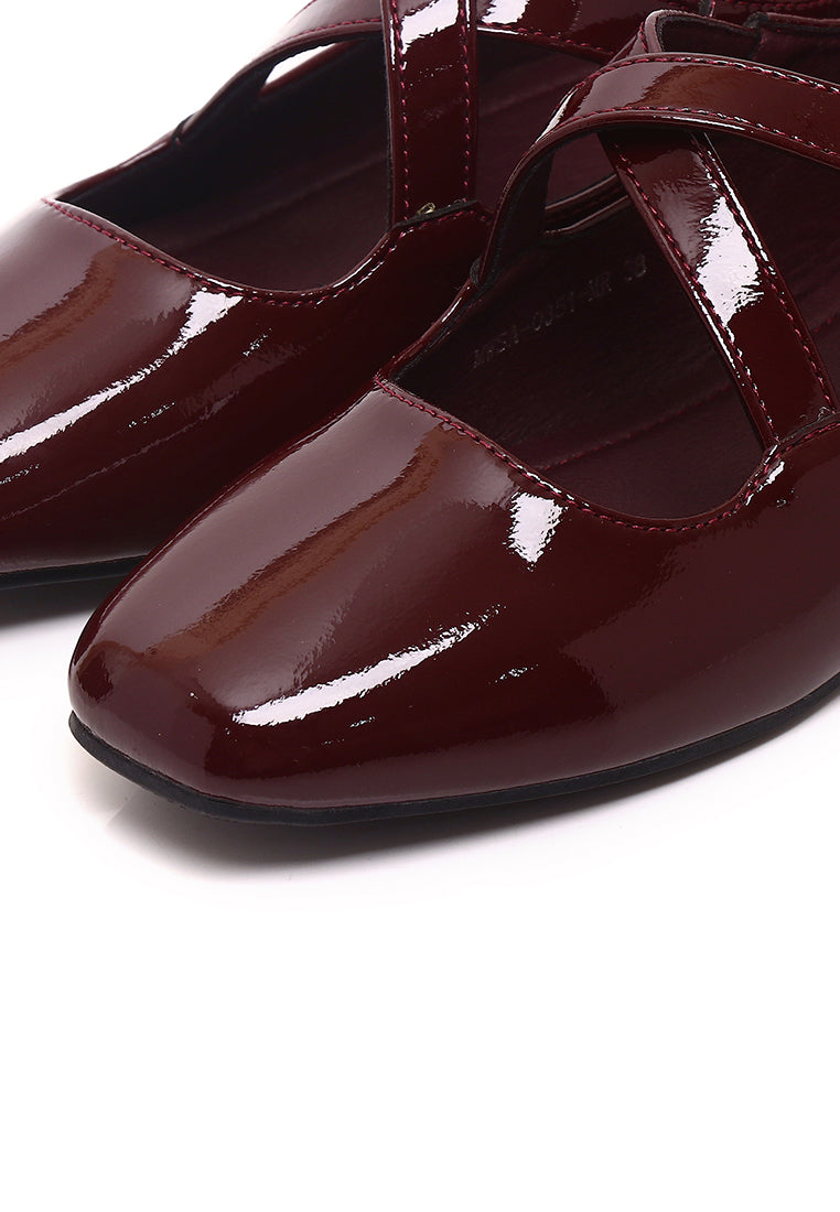Jillian Crossed Patent Ballerina & Flats (Maroon)