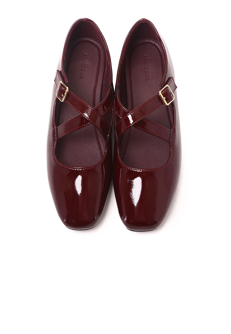 Jillian Crossed Patent Ballerina & Flats (Maroon)
