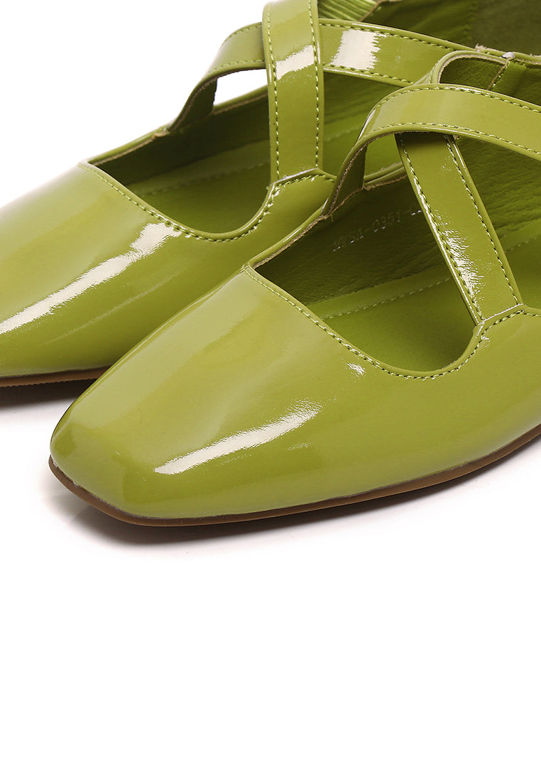 Jillian Crossed Patent Ballerina & Flats (Olive)