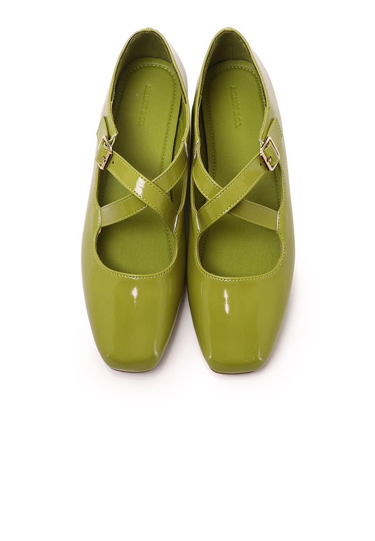 Jillian Crossed Patent Ballerina & Flats (Olive)