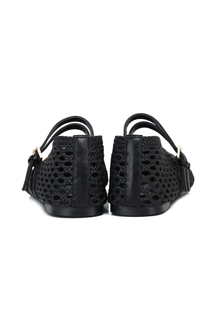 Nell Woven Raffia Ballet Flats (Black)