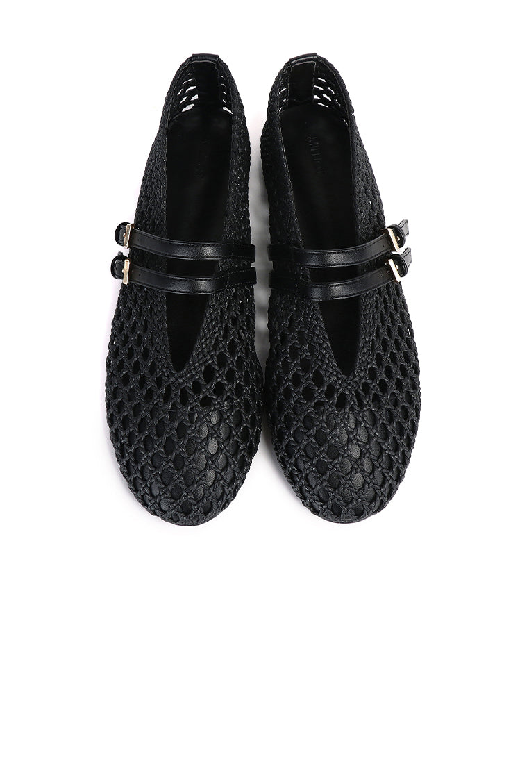 Nell Woven Raffia Ballet Flats (Black)